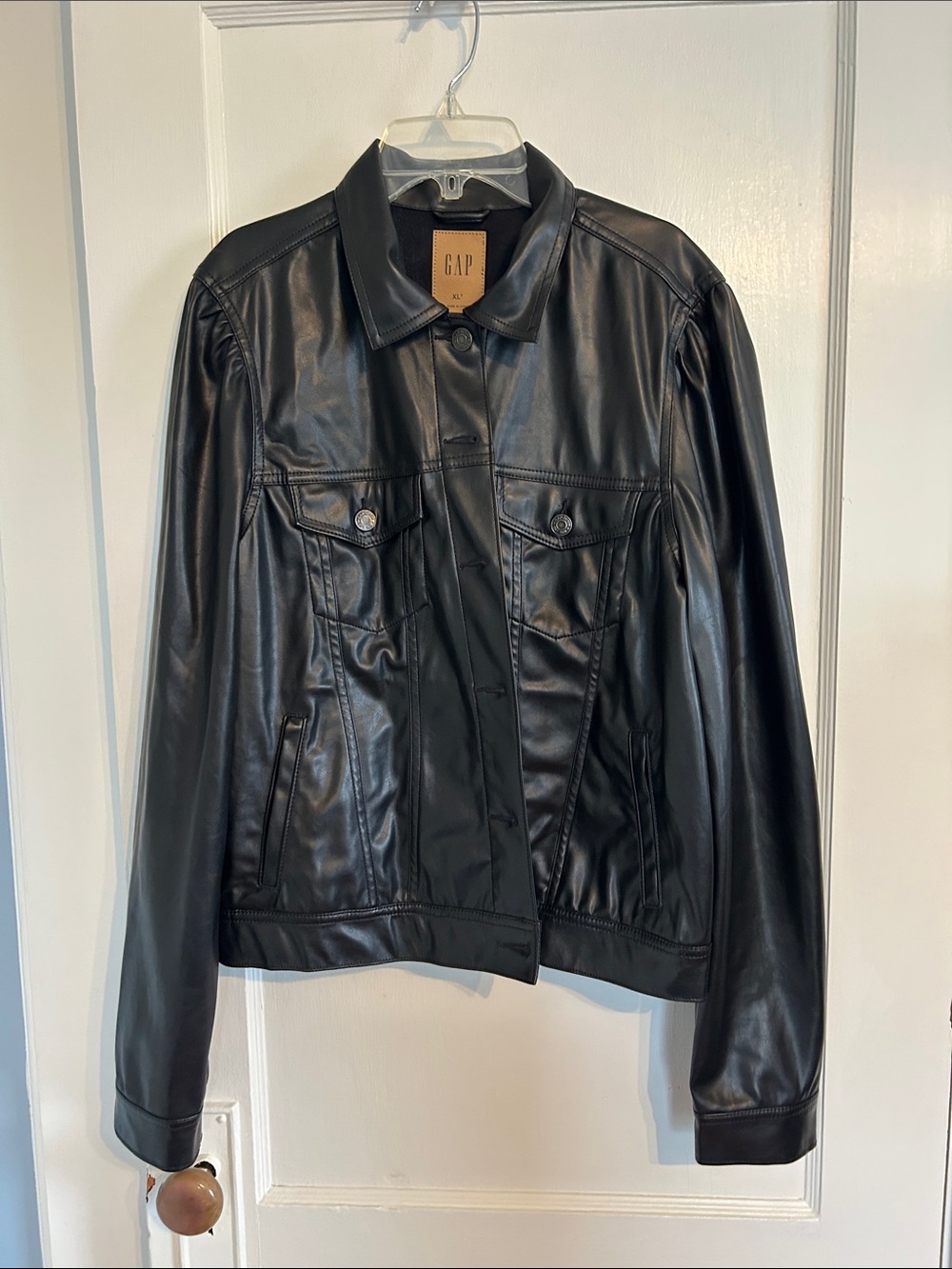 GAP Black Vegan Leather Jacket Puff Sleeve Women’s XL tall